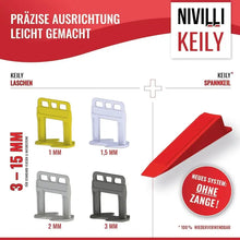 Lade das Bild in den Galerie-Viewer, NIVILLI KEILY - Starter-Set S 1,5mm - 300x Laschen + 100x Keile - Nivellier-Zubehör