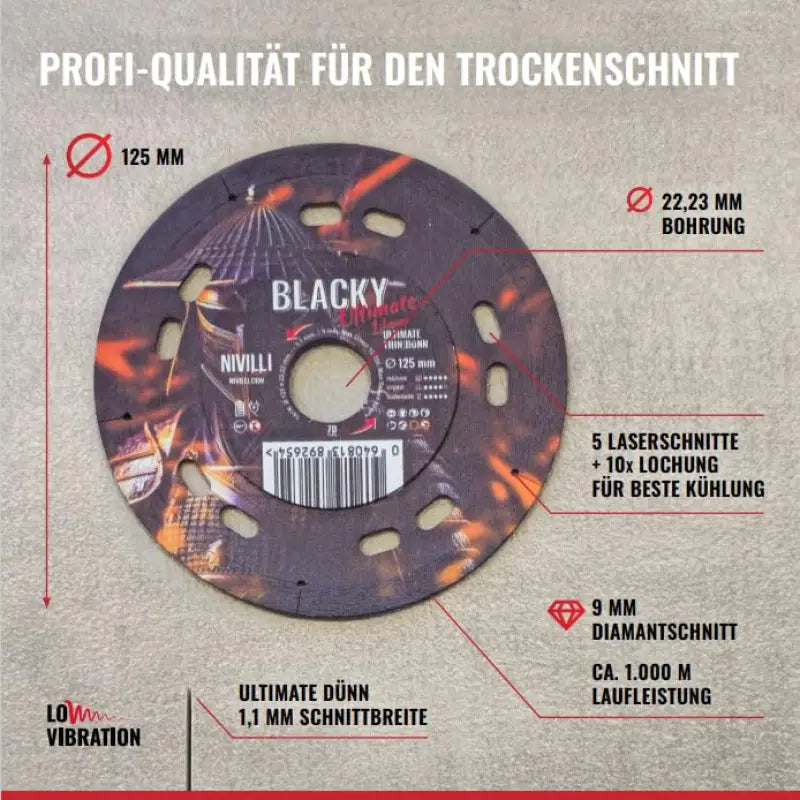 NIVILLI BLACKY - Profi-Diamanttrennscheibe 125mm für Fliesen Hartkeramik Feinsteinzeug & Natursteinplatten - Zubehör