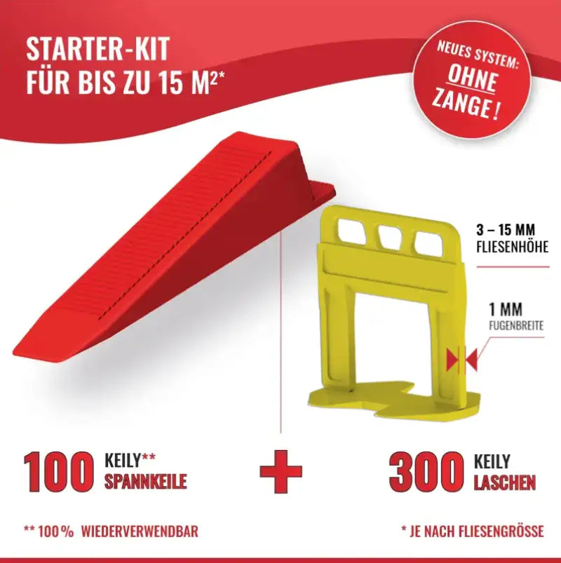 NIVILLI KEILY - Starter-Set S 1mm - 300x Laschen + 100x Keile / Fliesen Nivelliersystem - Nivellier-Zubehör