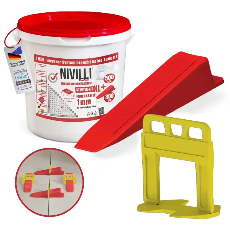 NIVILLI KEILY - Starter-Set XL 1mm - 500x Laschen + 300x Keile / Fliesen Nivelliersystem - Nivellier-Zubehör