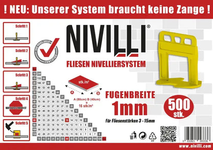 NIVILLI KEILY - Starter-Set XL 1mm - 500x Laschen + 300x Keile / Fliesen Nivelliersystem - Nivellier-Zubehör