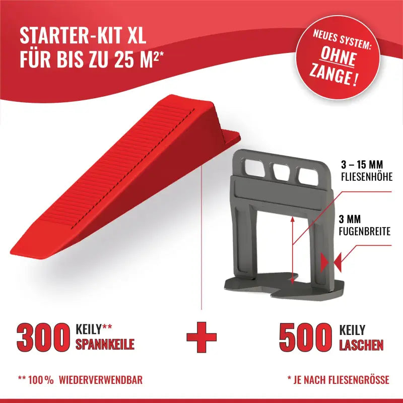 NIVILLI KEILY - Starter-Set XL 3mm - 500x Laschen + 300x Keile - Nivellier-Zubehör