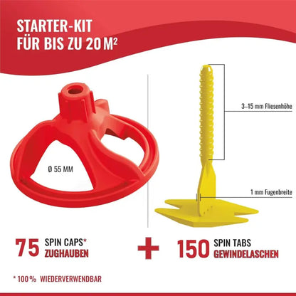 NIVILLI SPINNY PRO - Starter-Set 1mm (3-15mm) - 150 Spin-Tabs + 75 Spin-Caps - Nivellier-Zubehör