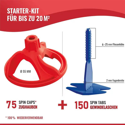 NIVILLI SPINNY PRO - Starter-Set 2mm (6-25mm) - 150 Spin-Tabs + 75 Spin-Caps - Nivellier-Zubehör