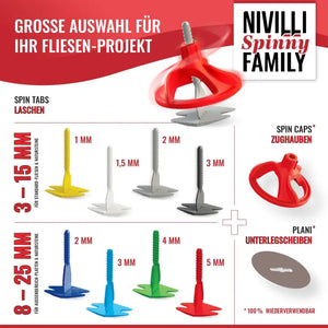 NIVILLI SPINNY - Spin Tabs - 1mm 1,5mm 2mm 3mm Laschen (3-15mm) - Nivellier-Zubehör