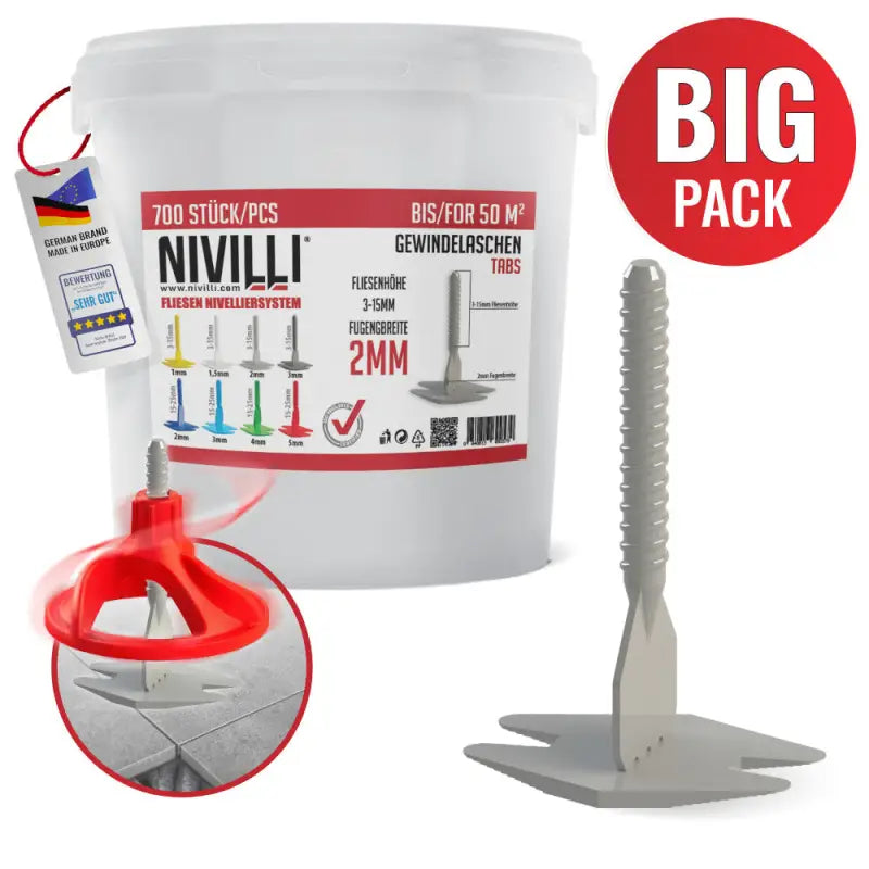 NIVILLI SPINNY - Spin Tabs - Laschen - 2mm (3-15mm) – BIG Pack 700 Stk. / Fliesen Nivelliersystem - 2.00mm