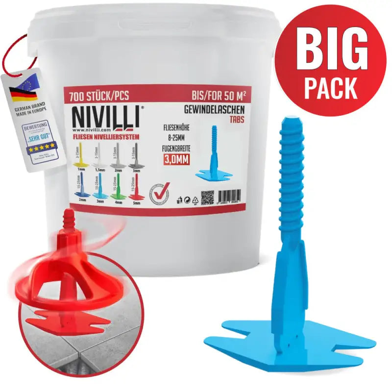 NIVILLI SPINNY - Spin Tabs - Laschen - 3mm (8-25mm) – BIG Pack 700Stk. / Fliesen Nivelliersystem - 3.00mm