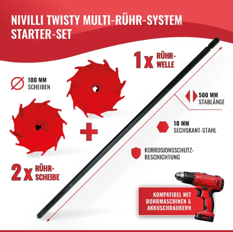 NIVILLI TWISTY - Dissolver-Set Rührwerk/Rührstab für Farben Lacke Klebstoffe Kunstharz Spachtelmassen Gips Kalk-