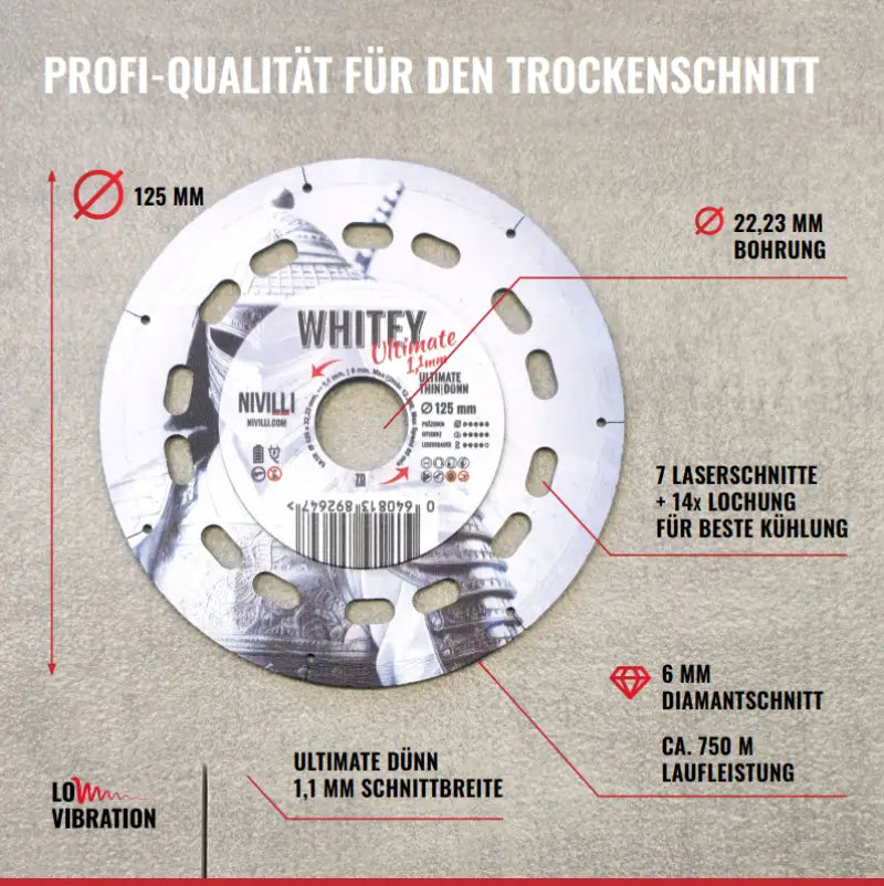 NIVILLI WHITEY - Profi-Diamanttrennscheibe 125mm für Fliesen Hartkeramik Feinsteinzeug & Natursteinplatten - Zubehör