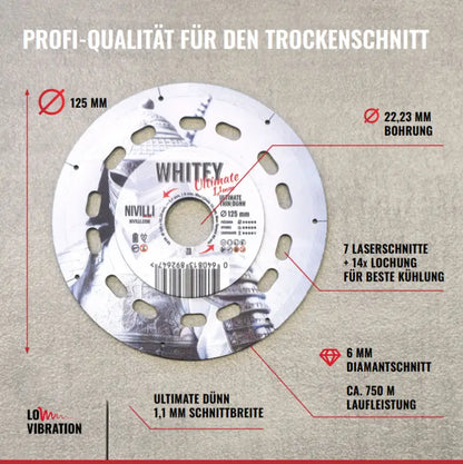 NIVILLI WHITEY - Profi-Diamanttrennscheibe 125mm für Fliesen Hartkeramik Feinsteinzeug & Natursteinplatten - Zubehör