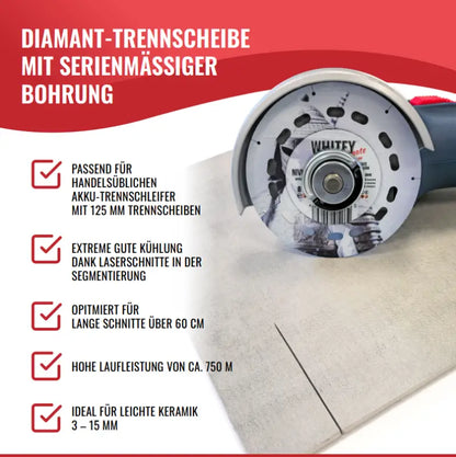 NIVILLI WHITEY - Profi-Diamanttrennscheibe 125mm für Fliesen Hartkeramik Feinsteinzeug & Natursteinplatten - Zubehör